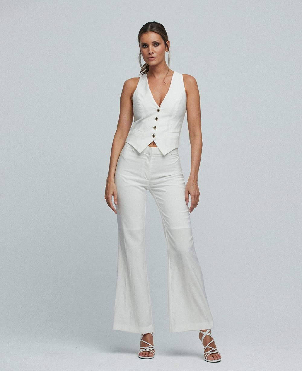 PANTALÓN CAMPANA TRAJE BLANCO