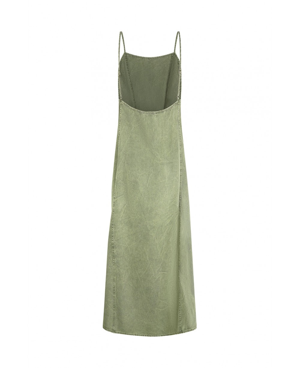VESTIDO LARGO DENIM VERDE CAQUI